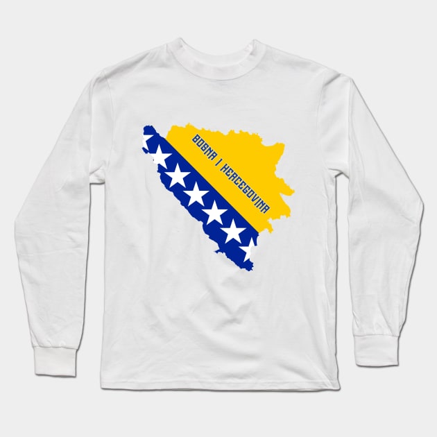 Bosnia & Herzegovina flag and map Long Sleeve T-Shirt by Travellers